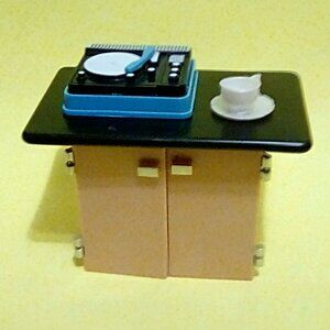 Barbie doll size table, record player & Cup